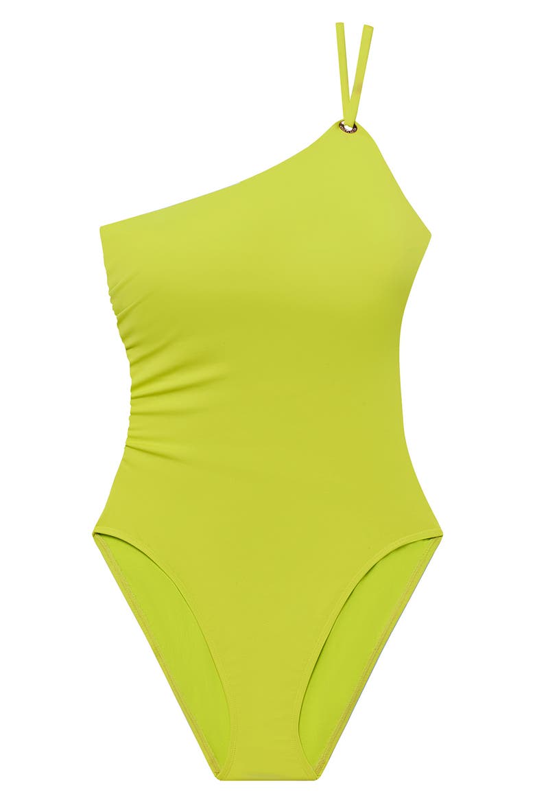 Double Strap One-Shoulder One-Piece Swimsuit, Alternate, color, LIME BREEZE