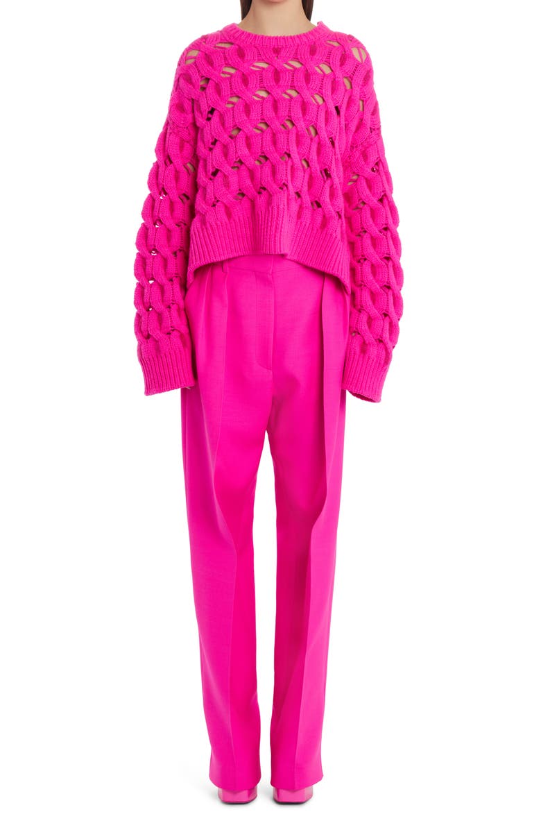 Valentino Garavani Open Stitch Cable Knit Wool Blend Sweater, Alternate, color, 