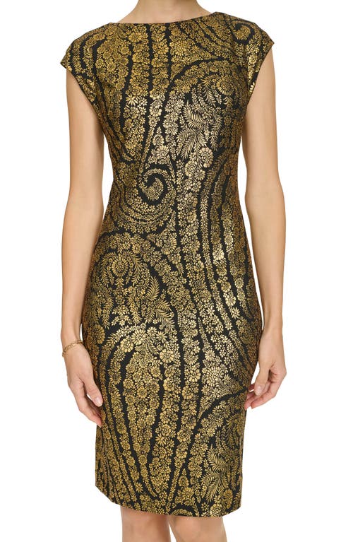 Tommy Hilfiger Floral Foiled Cap Sleeve Sheath Dress In Multi