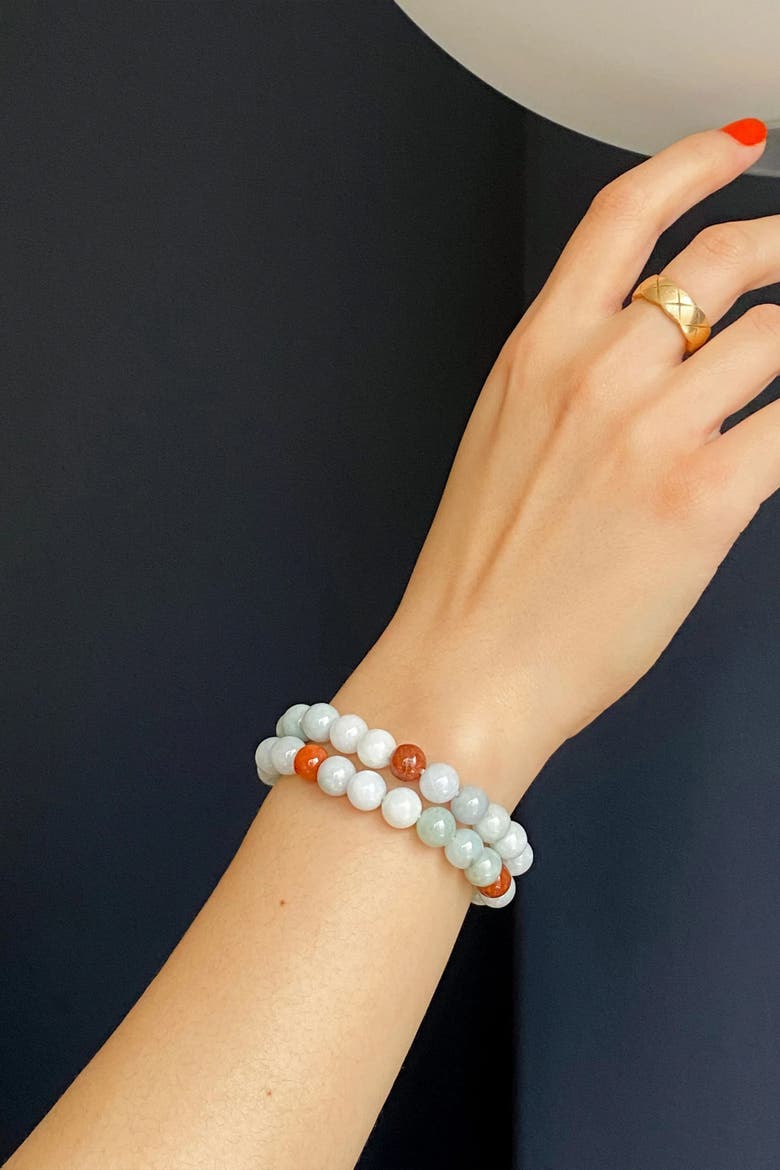 Pea Beaded jade bracelet, Alternate, color, Off white
