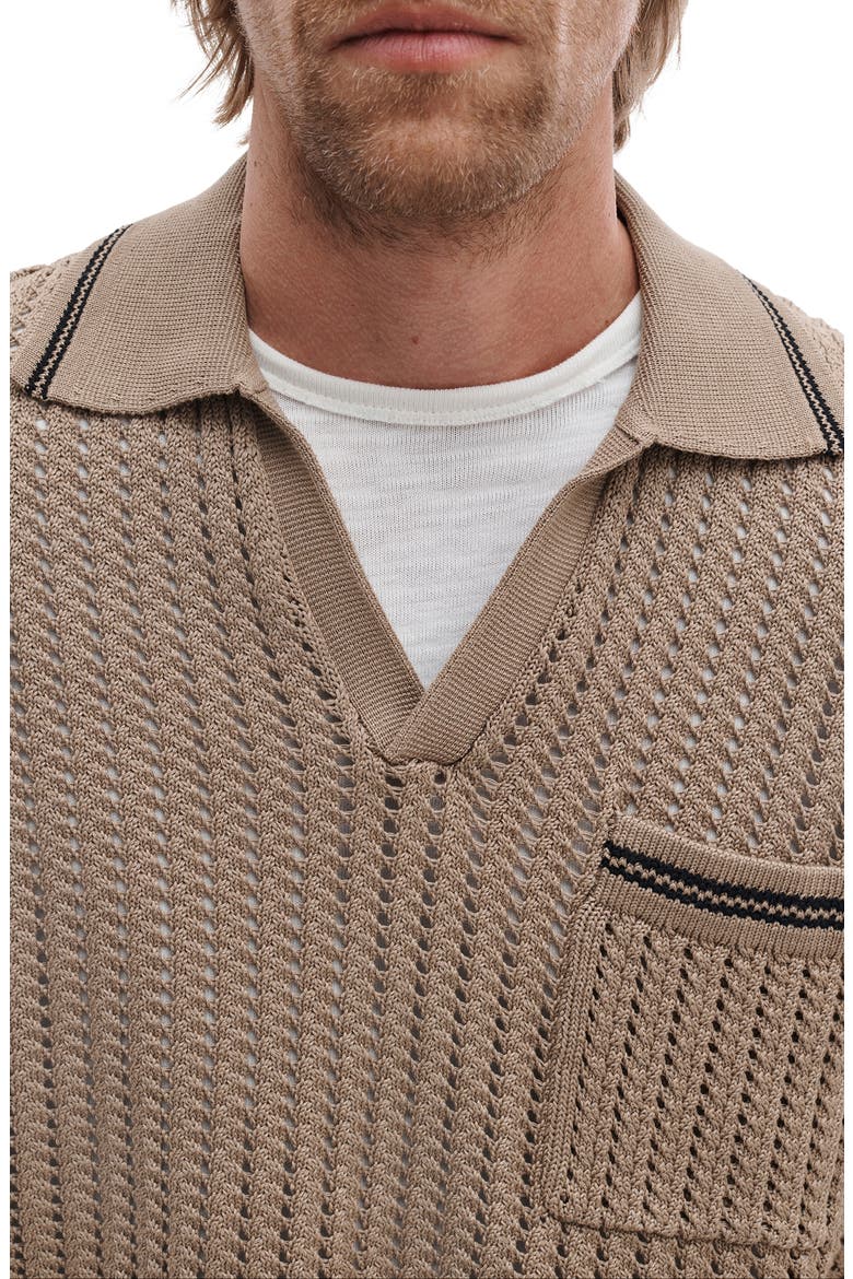Open Stitch Johnny Collar Polo, Alternate, color, WARM GREY