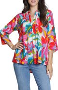 APNY Print Tassel Split Neck Chiffon Top
