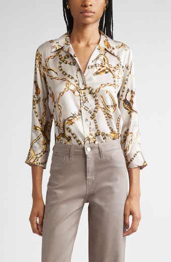 Dani Chain Print Silk Button-Up Shirt