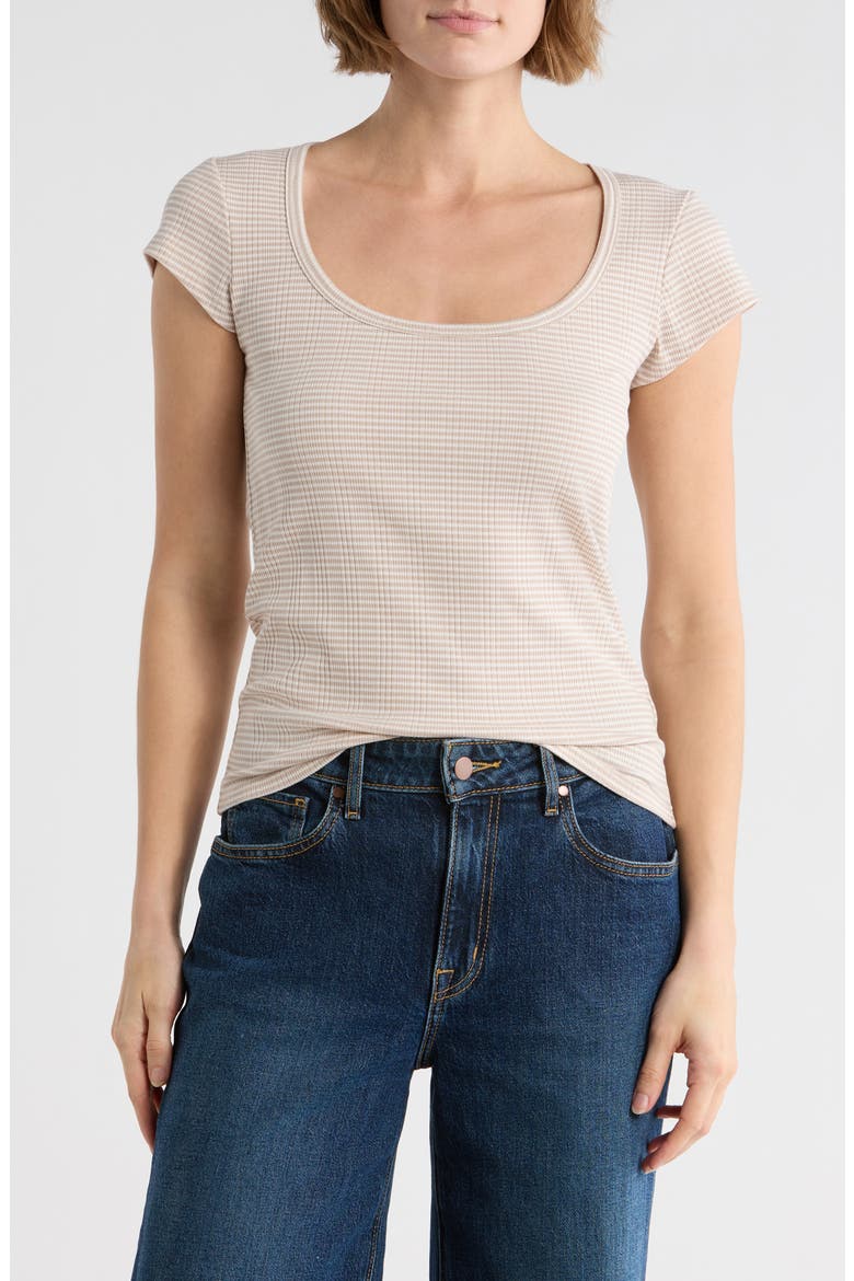 Fitted Scoop Neck T-Shirt, Main, color, BEIGE STRIPE