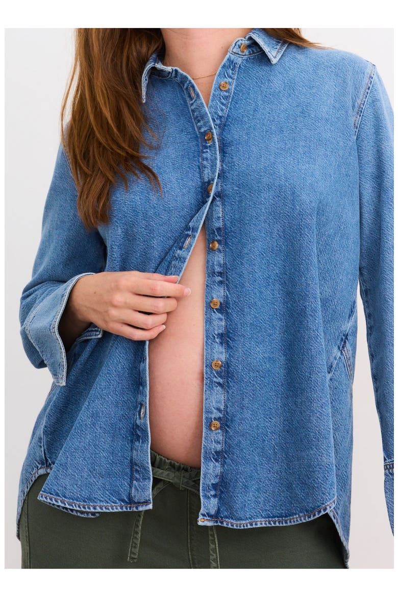 The Drapey Denim Boyfriend Shirt, Alternate, color, Vintage Dream Blue