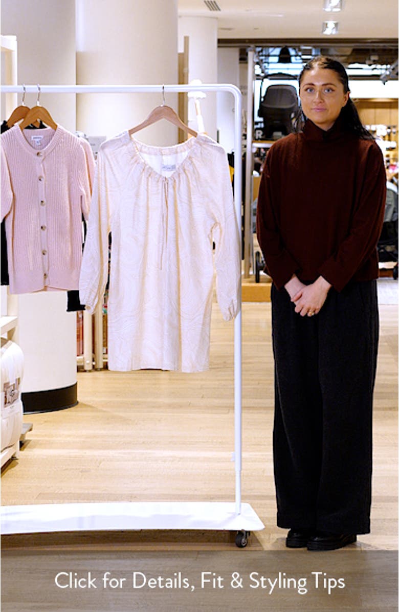 Walker Woodcut Print Long Sleeve Cotton & Linen Minidress, sales video thumbnail