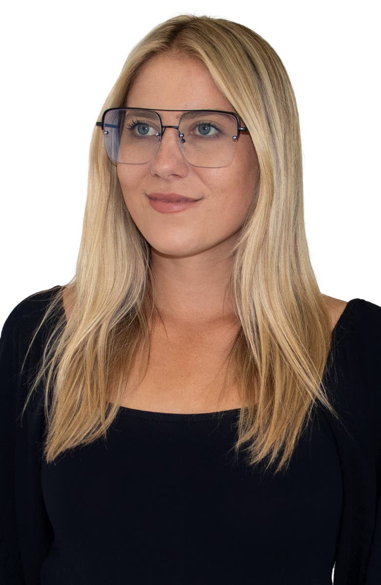 Fifth & Ninth Sunday 58mm Aviator Blue Light Blocking Glasses, Alternate, color, Black/ Clear