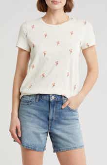 Lucky Brand Flower Embroidered Cotton T-Shirt