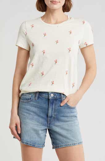 Lucky Brand Flower Embroidered Cotton T-Shirt
