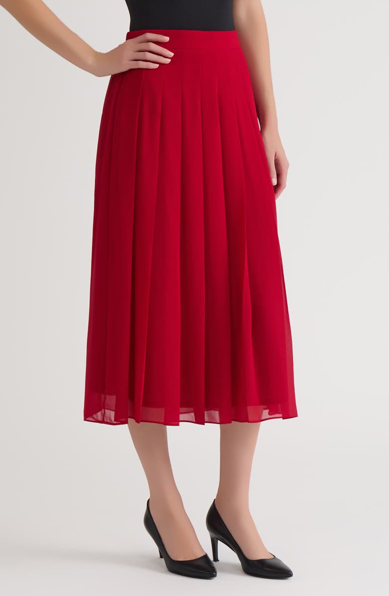 KASPER Pleated Midi Skirt, Alternate, color, Fire Red