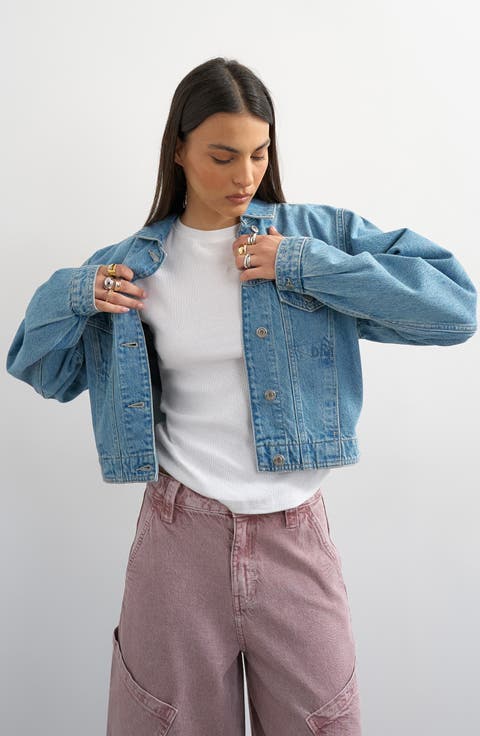 Cropped Padded Denim Jacket