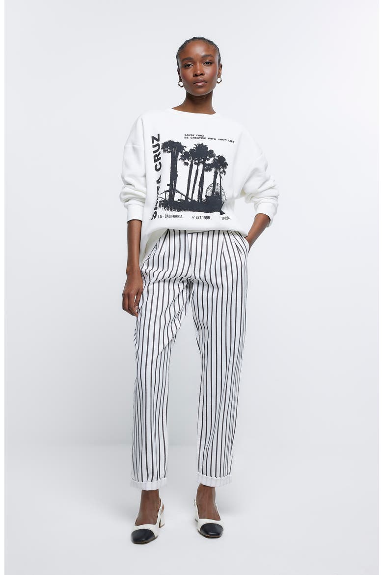 Stripe Glitch Waist Cotton Trousers, Alternate, color, WHITE