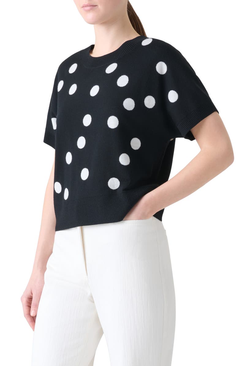 Akris punto Polka Dot Short Sleeve Wool Sweater, Alternate, color, Black-Cream