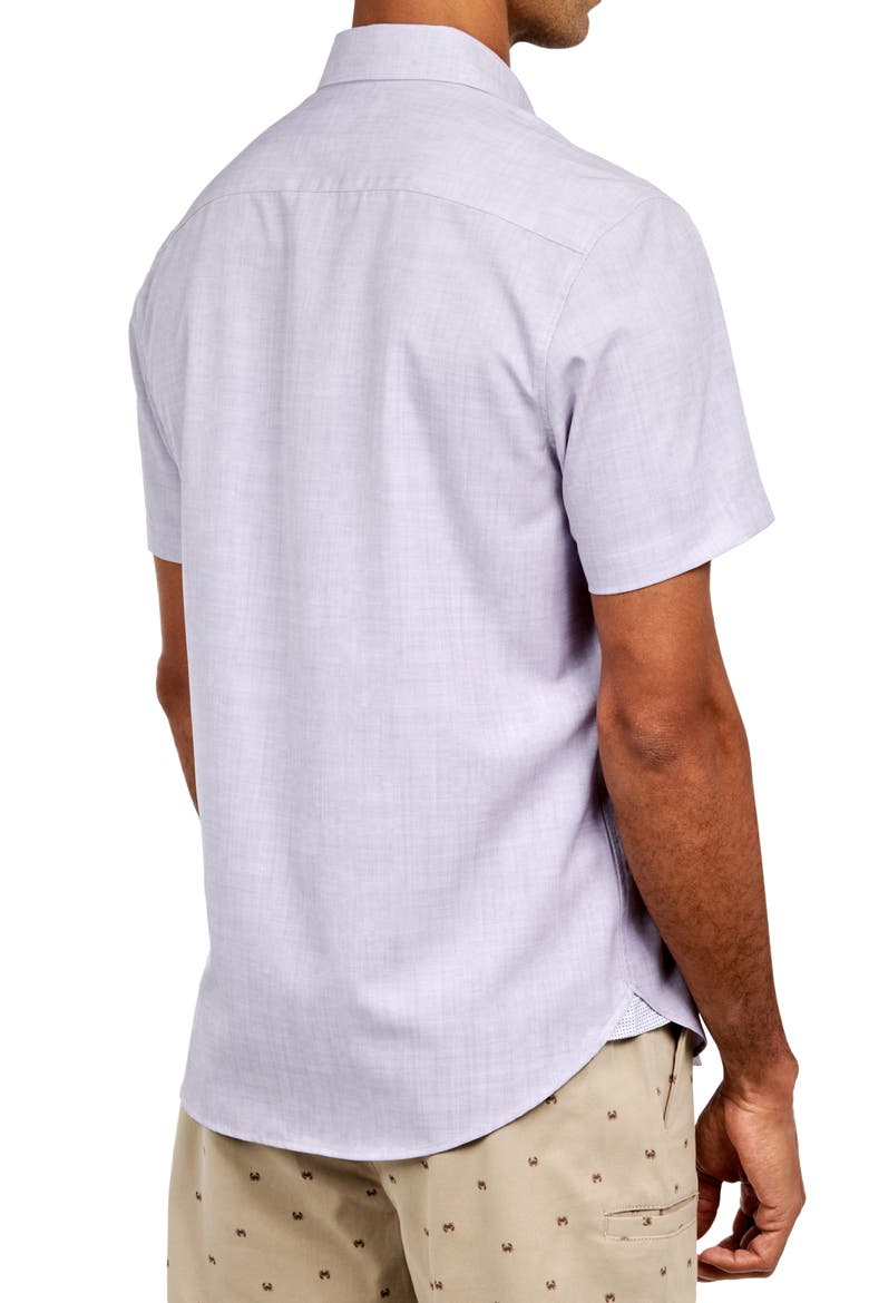 Slim Fit Four-Way Stretch Performance Chambray Short Sleeve Button-Down Shirt, Alternate, color, GREY CHAMBRAY
