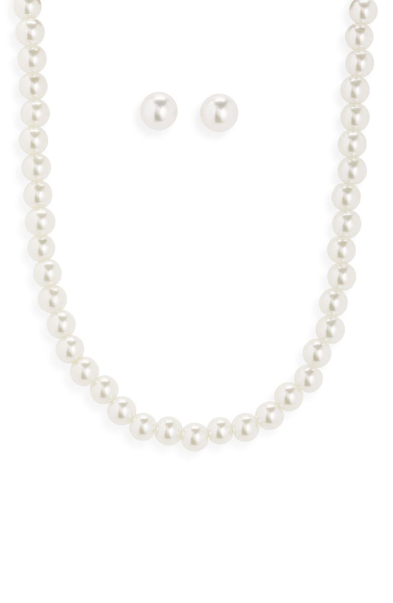 NORDSTROM RACK Faux Pearl Stud Earrings & Necklace Set, Alternate, color, 
