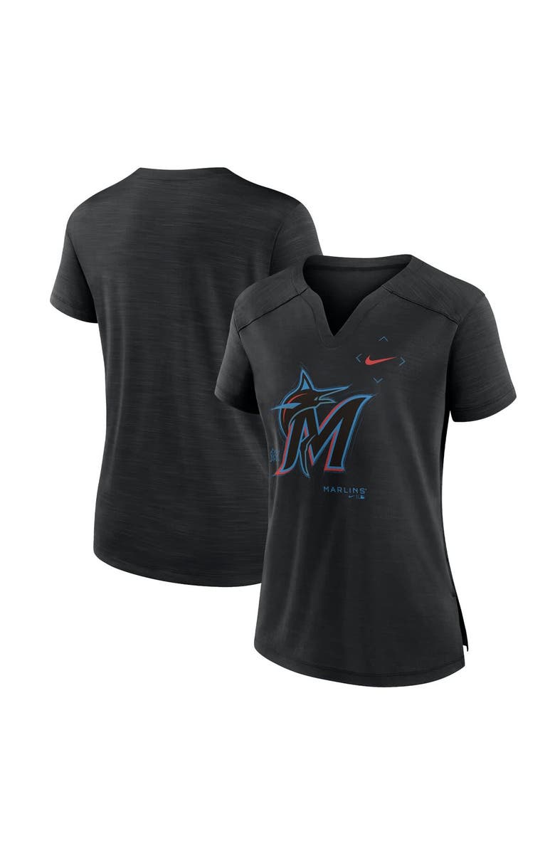 Nike Women's Nike Black Miami Marlins Pure Pride Boxy Performance Notch Neck T-Shirt, Alternate, color, 