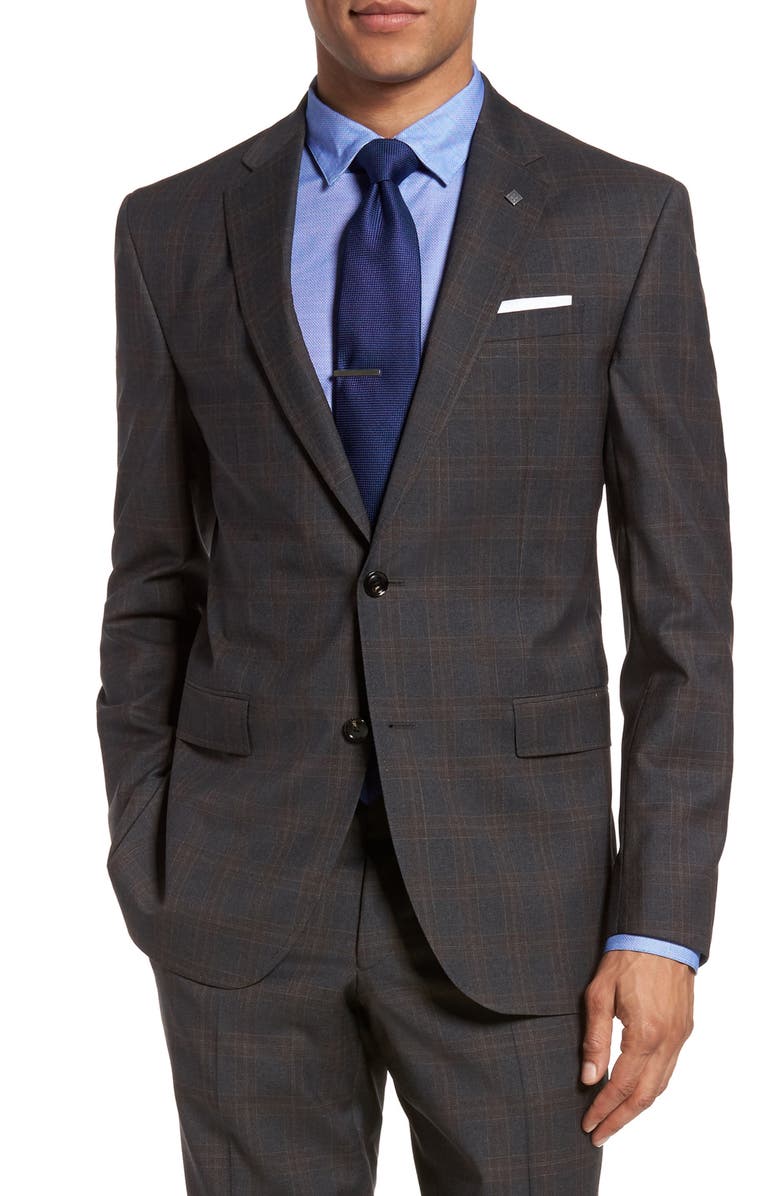 Ted Baker London Jay Trim Fit Plaid Wool Suit, Alternate, color,