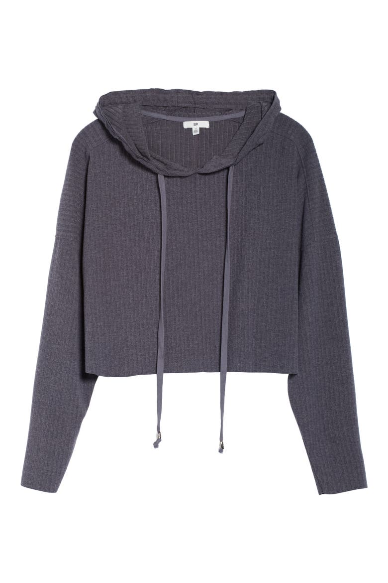 Rib Knit Crop Hoodie, Alternate, color, GREY MEDIUM HEATHER