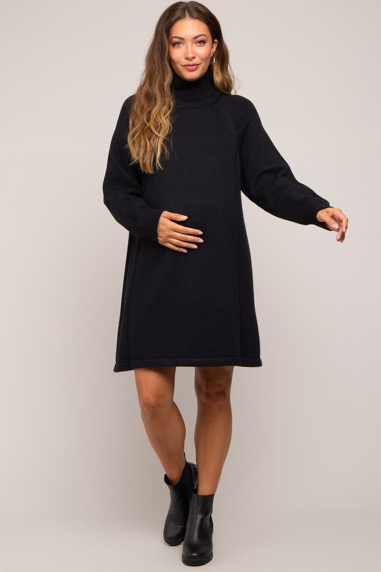 Turtleneck Long Sleeve Sweater Dress, Alternate, color, Black