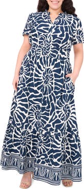 CeCe Abstract Floral Cotton Maxi Dress
