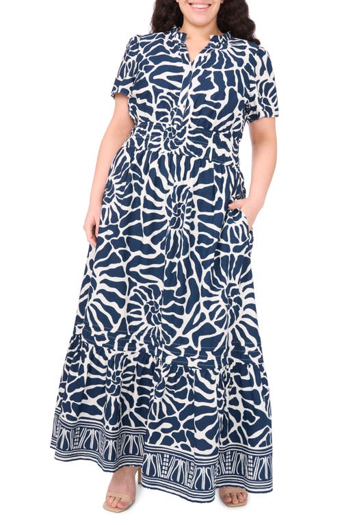 Cece Abstract Floral Cotton Maxi Dress In Blue