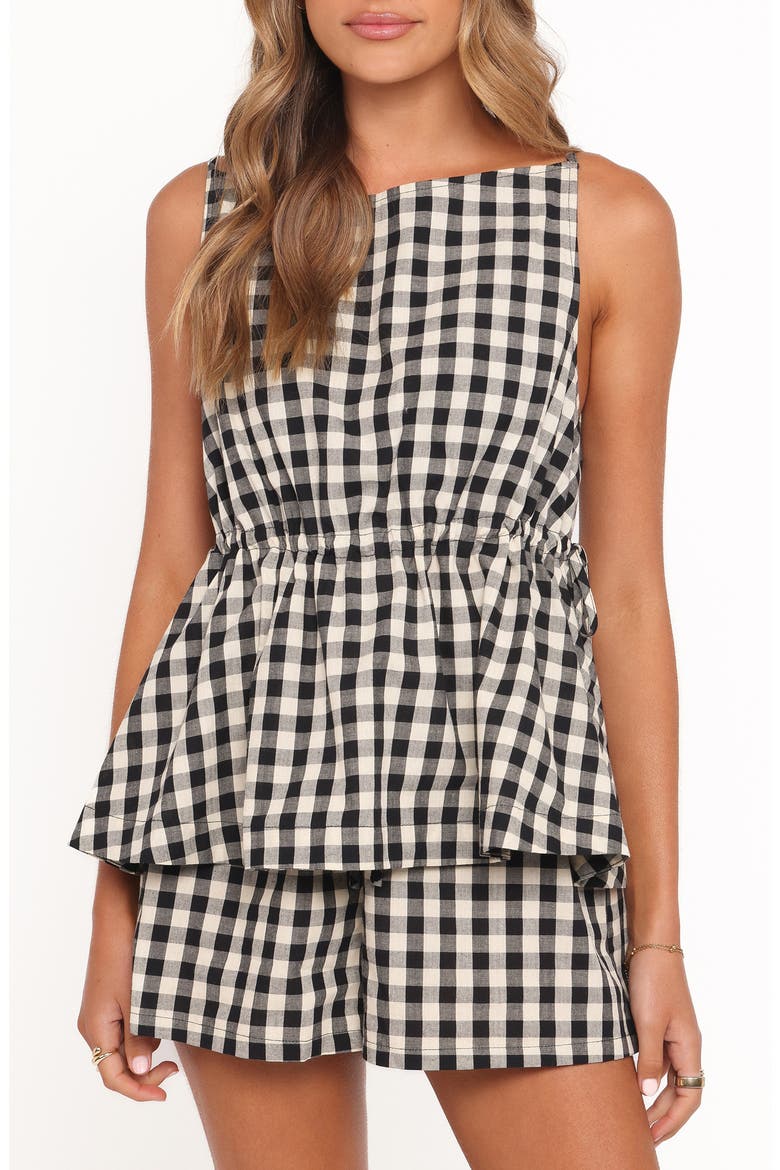 Rory Gingham Cotton Peplum Tank, Main, color, BLACK GINGHAM