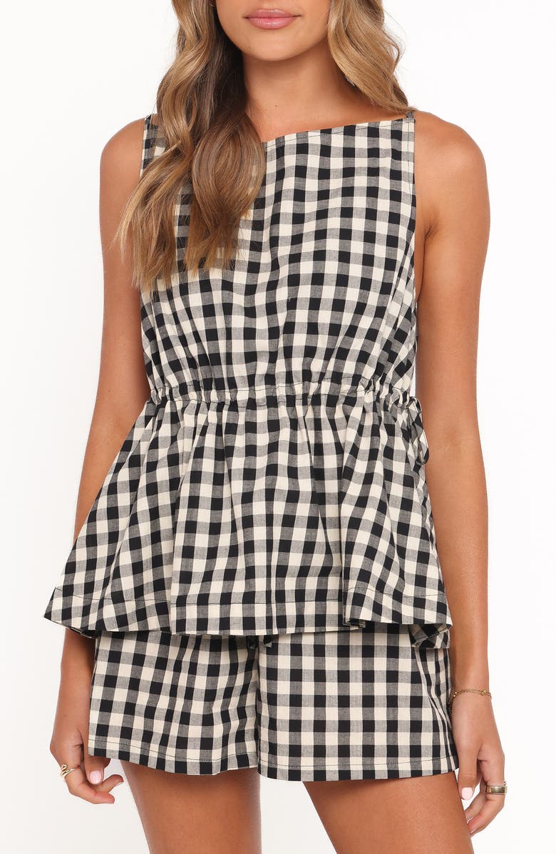 Petal & Pup Rory Gingham Cotton Peplum Tank, Main, color, Black Gingham