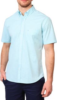 TailorByrd Gingham Short Sleeve Stretch Cotton Button-Up Shirt
