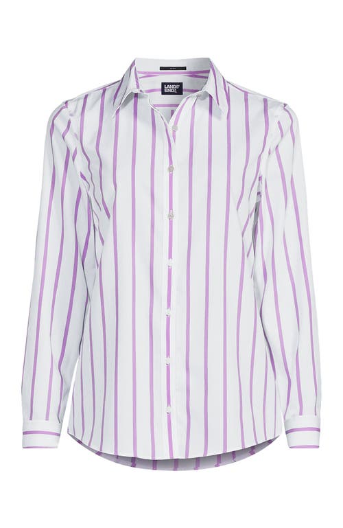 Lands' End No Iron Supima Cotton Long Sleeve Shirt In Soft Orchid Classic Stripe