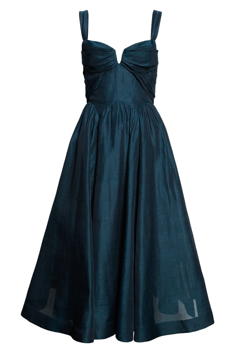 Rebellion Draped Linen & Silk Fit & Flare Midi Dress, Alternate, color, TEAL