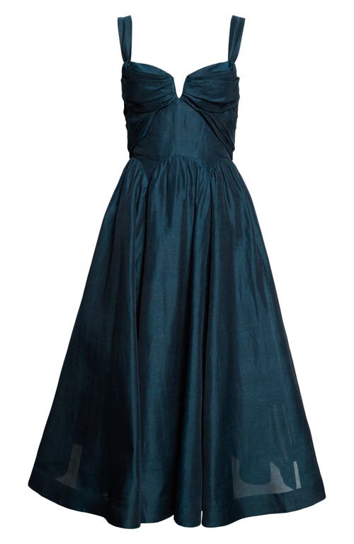 Zimmermann Rebellion Draped Linen & Silk Fit & Flare Midi Dress In Blue