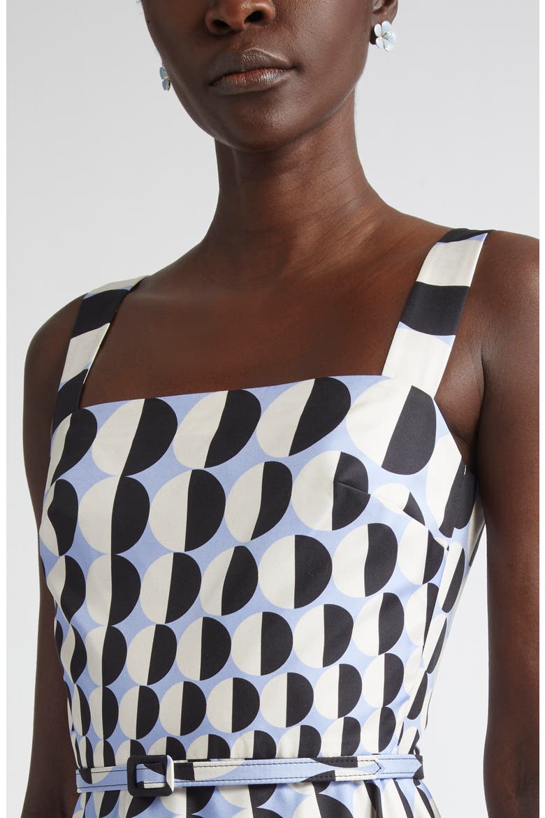 Geo Print Silk Twill Belted Midi Dress, Alternate, color, BLACK/ BLUE