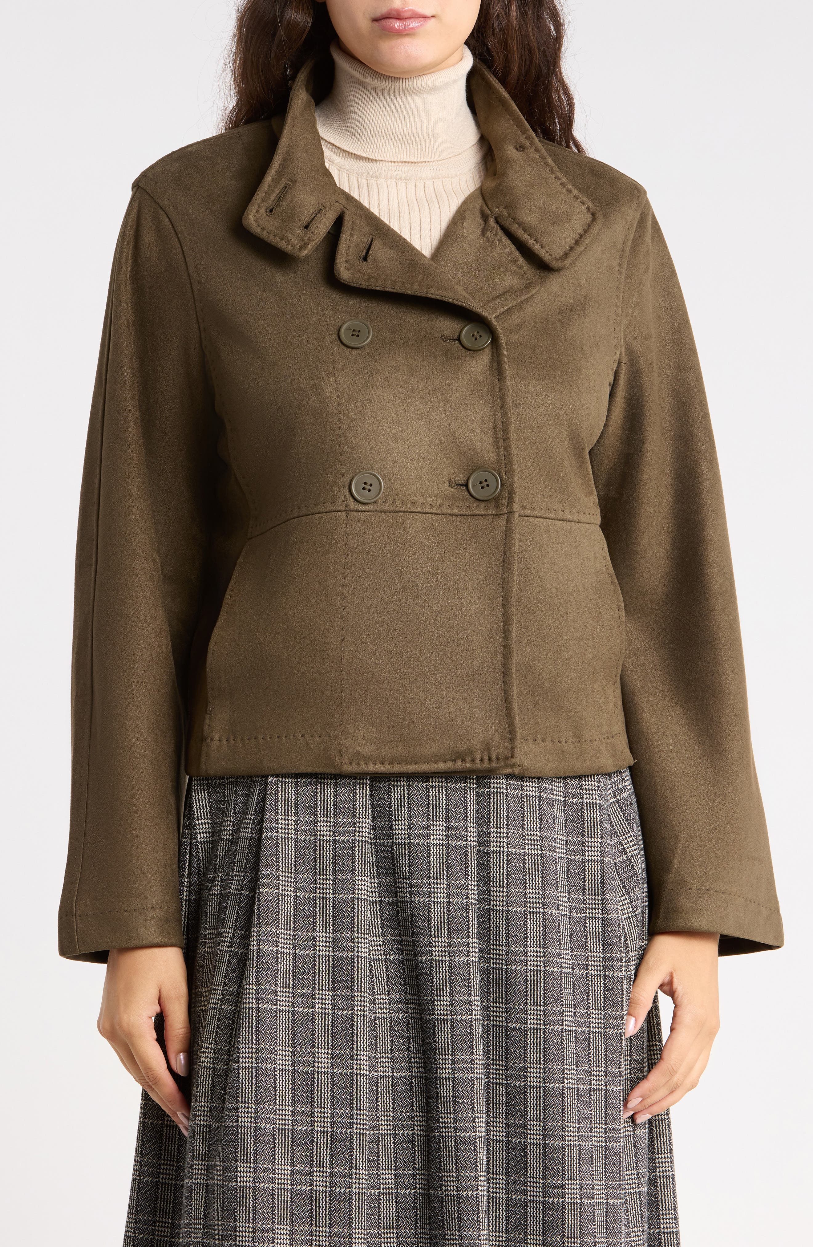 Funnel Neck Faux Suede Jacket