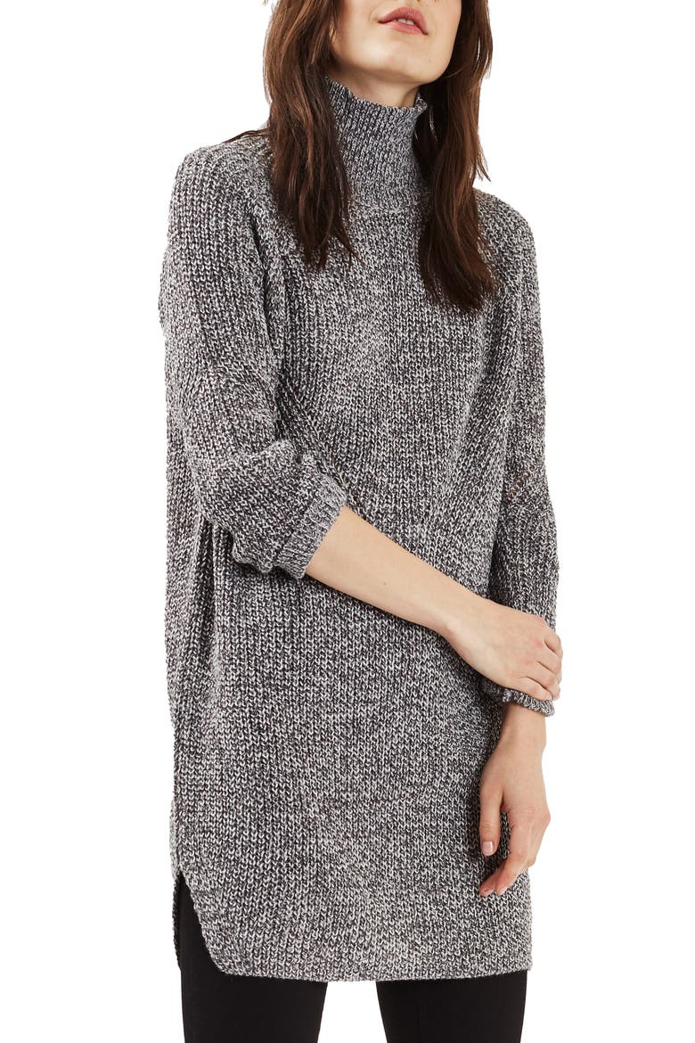 Grunge Funnel Neck Sweater Dress, Alternate, color, CHARCOAL