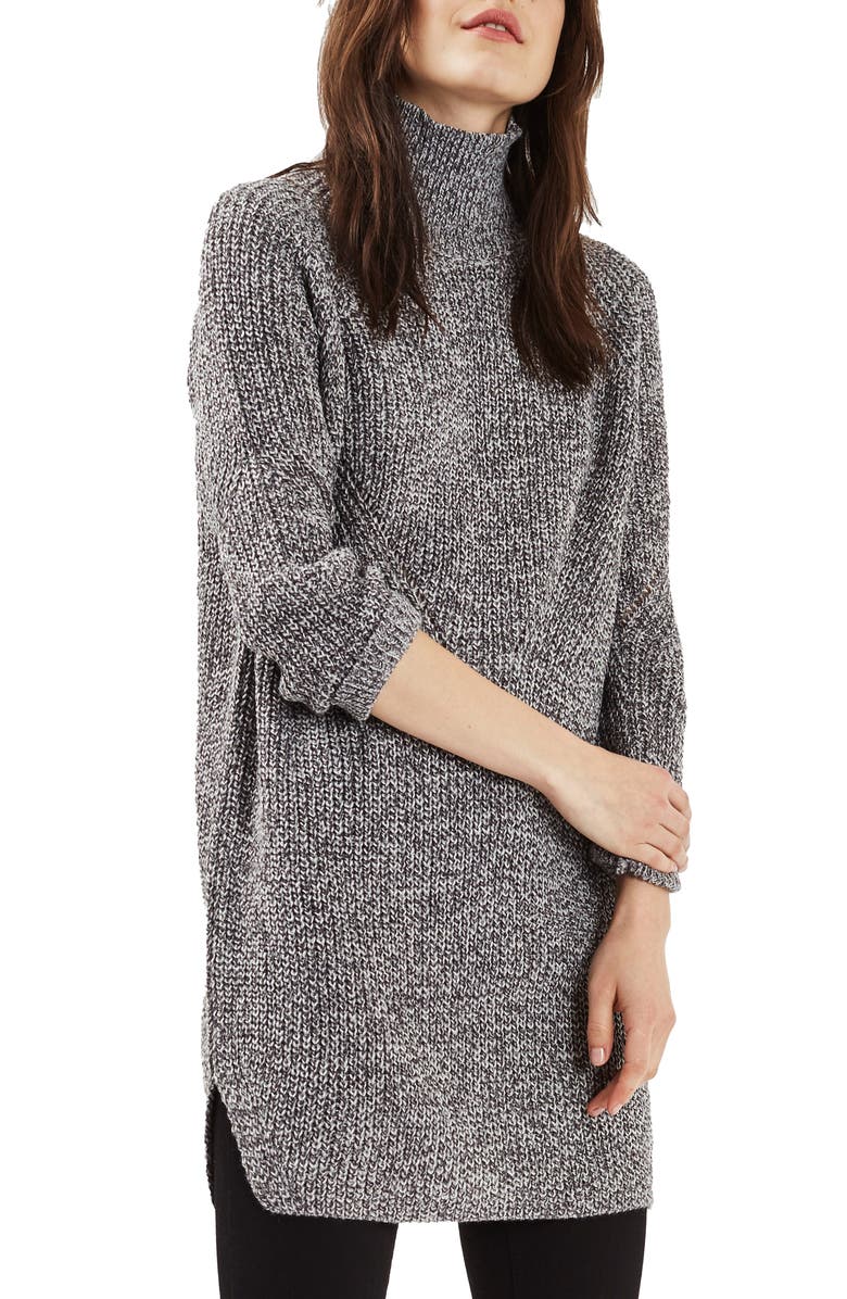 Topshop Grunge Funnel Neck Sweater Dress, Alternate, color, 