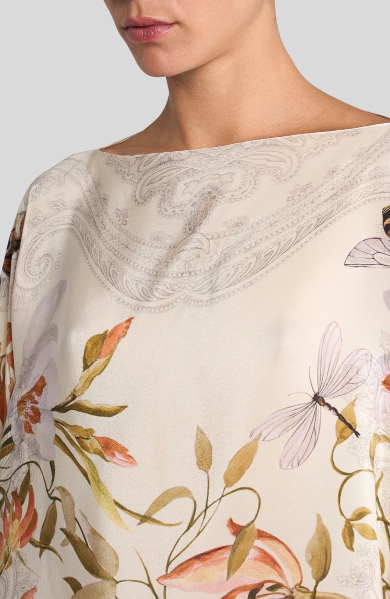 Etro Garden Print Silk Poncho Top, Alternate, color, Multicolor On Beige Base