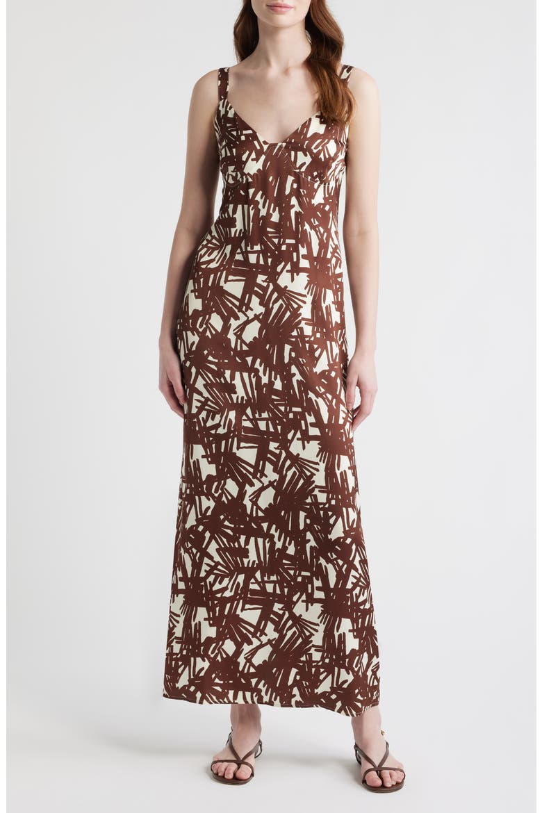 Aubrey Print Sleeveless Satin Maxi Dress, Main, color, BROWN