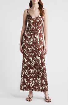 Aubrey Print Sleeveless Satin Maxi Dress