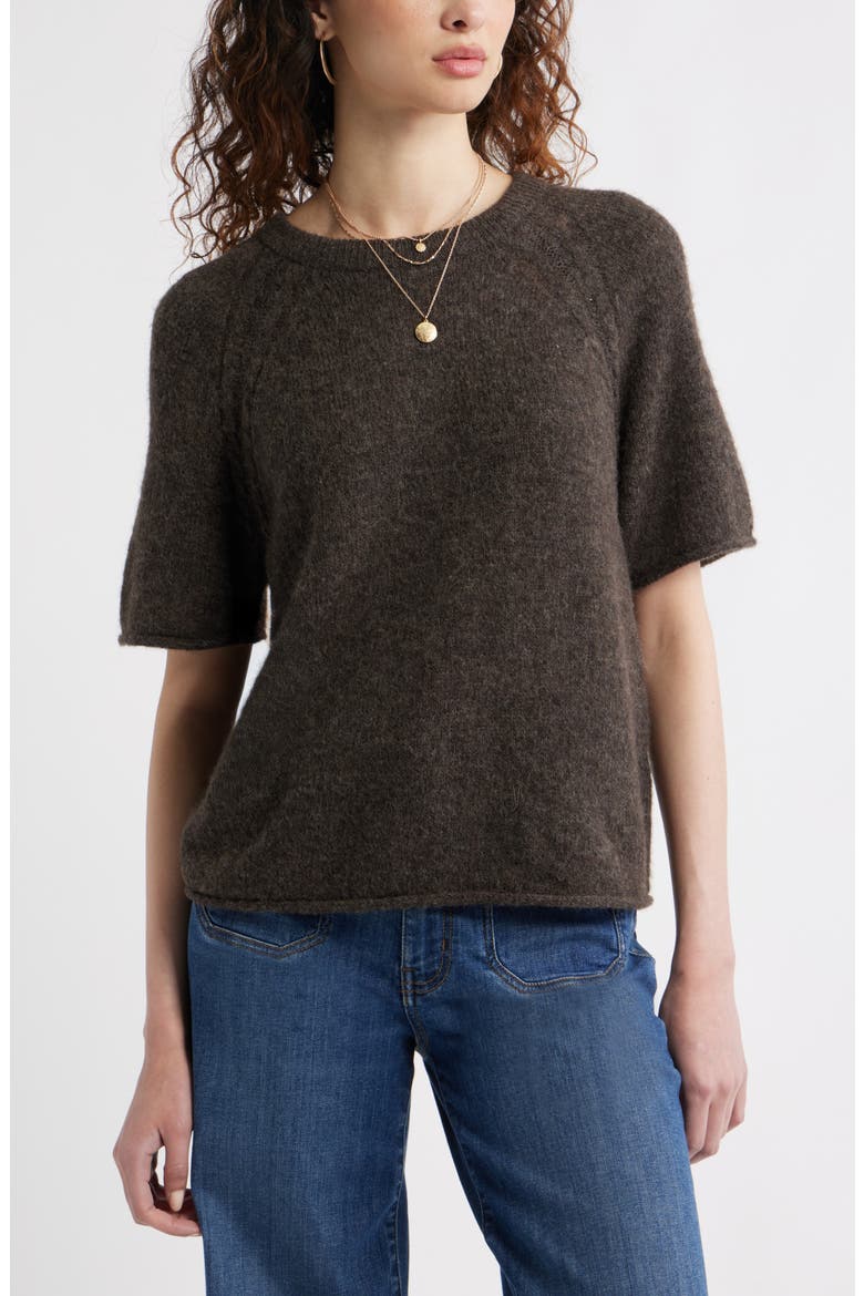 Relaxed Short Sleeve Sweater, Main, color, BROWN MALICACIA