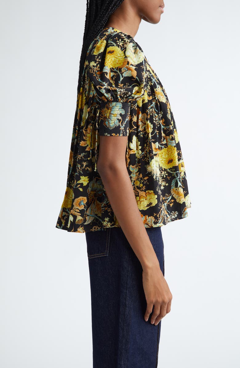 Ulla Johnson Marion Floral Pintuck Silk Trapeze Top, Alternate, color, 