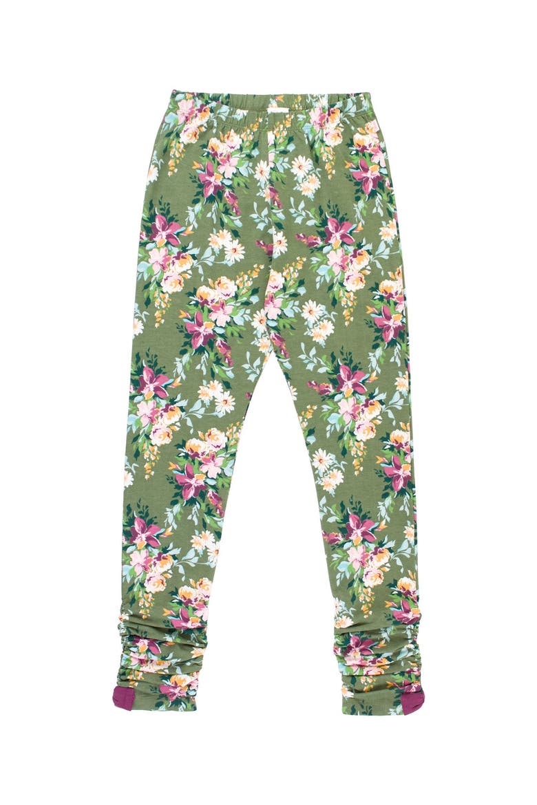 Girls Kids Ruched Bow Leggings, Main, color, Enchanted Garden
