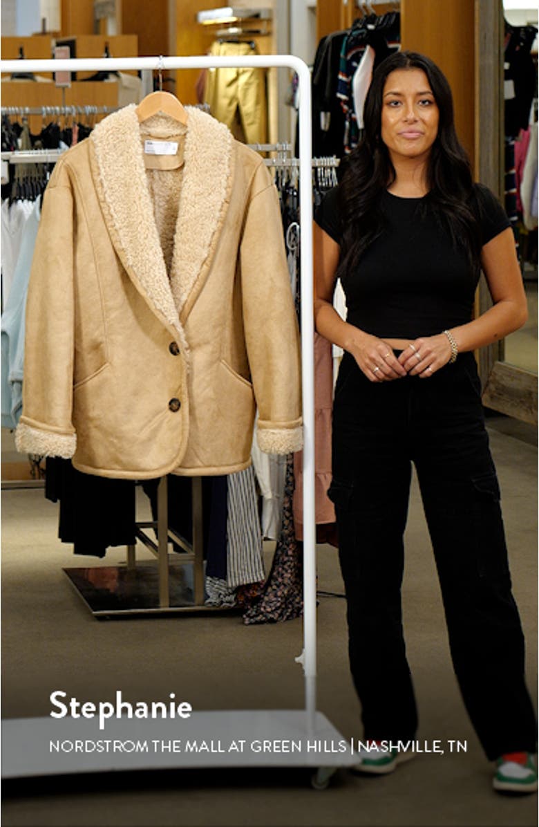 Faux Shearling Shawl Collar Aviator Jacket, sales video thumbnail