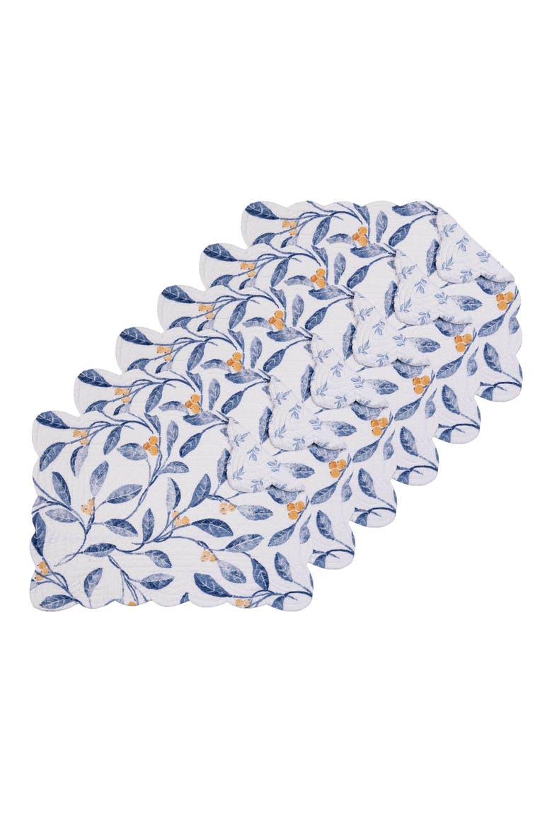 Laurelwood 100% Cotton Quilted Set of 6 Placemats 13" x 19", Main, color, Blue