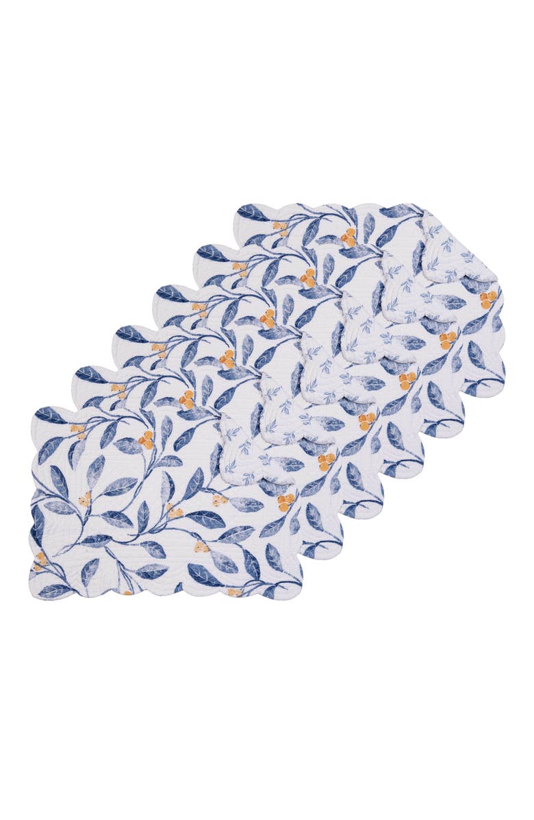 C&F Home Laurelwood 100% Cotton Quilted Set of 6 Placemats 13" x 19", Main, color, Blue