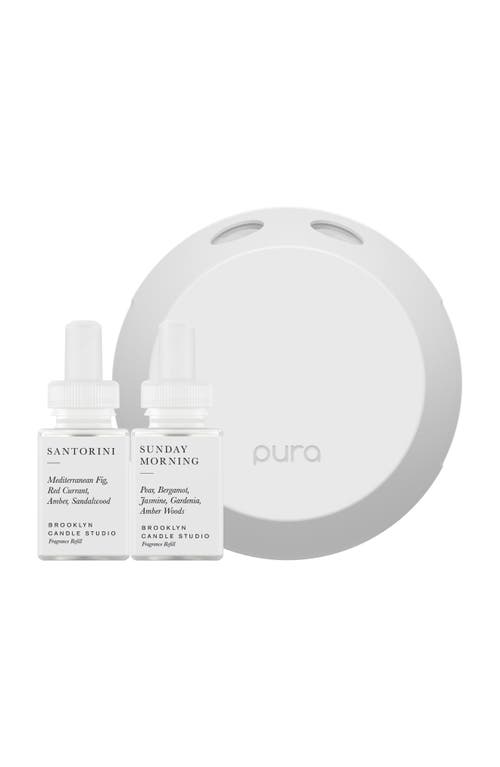 Pura X Brooklyn Candle Studio Santorini & Sunday Morning 4 Smart Fragrance Diffuser & Refill Set In White