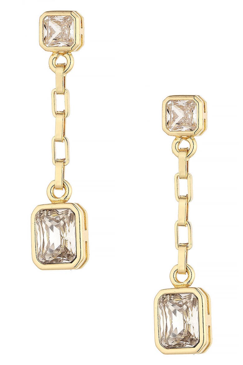 Rectangular Cubic Zirconia Chain Drop Earrings, Main, color, GOLD