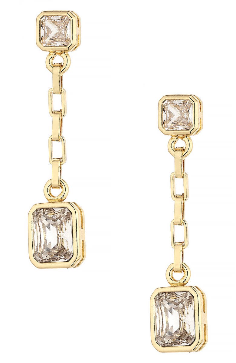 Ettika Rectangular Cubic Zirconia Chain Drop Earrings, Main, color, Gold