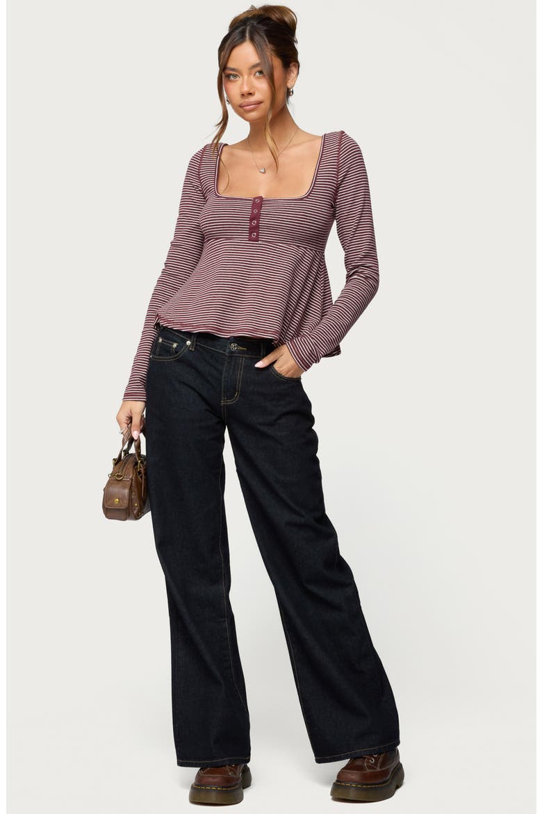 Sare Stripe Baby Doll Henley, Alternate, color, BURGUNDY