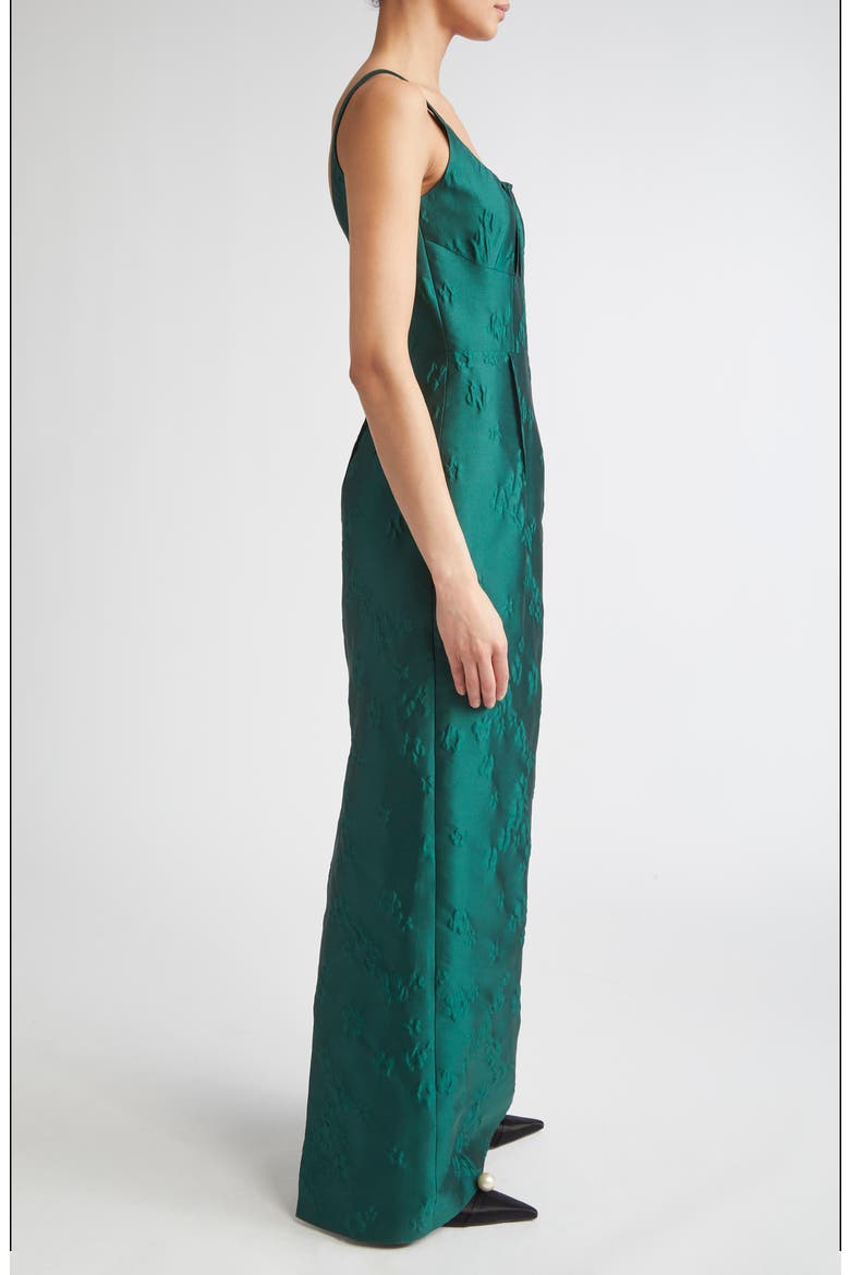 Sharon Sleeveless Ditsy Metallic Floral Jacquard Column Gown, Alternate, color, EMERALD GREEN