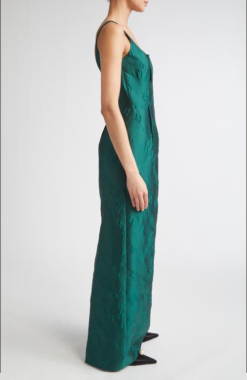 Emilia Wickstead Sharon Sleeveless Ditsy Metallic Floral Jacquard Column Gown In Green